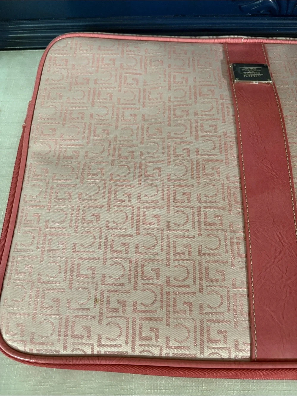 Vintage Liz Claiborne Pink Monogram Laptop Sleeve with faux leather Trim NWT